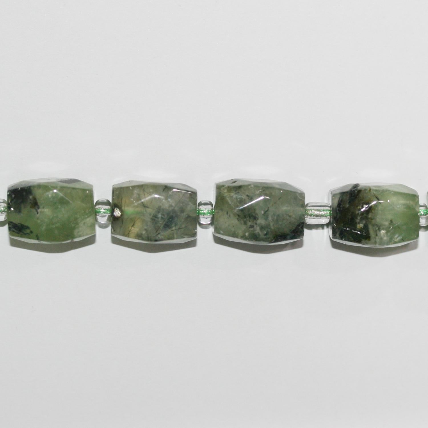 Perles de tonneau à facettes en préhnite de 14 pouces, 16 x 12 mm - Fil de 38 cm.