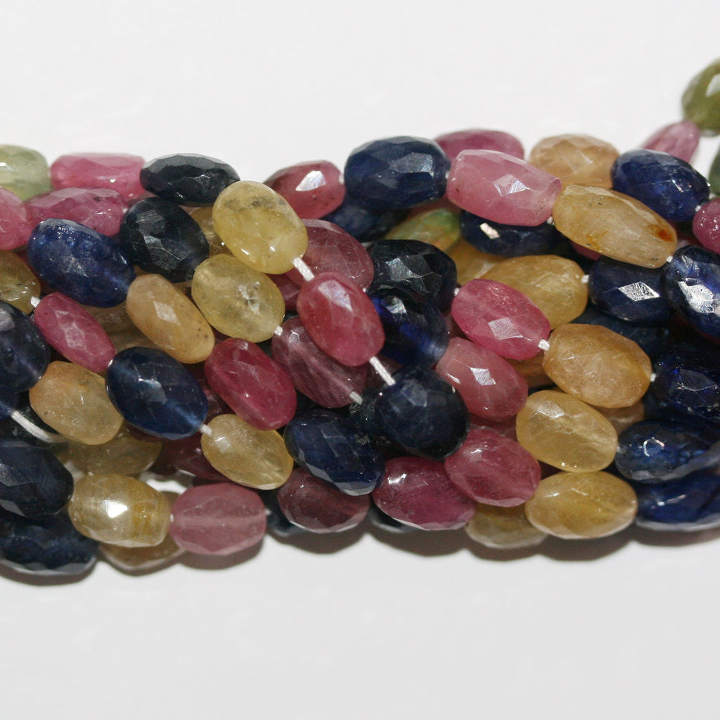 Cuentas ovaladas facetadas de zafiro multicapa de 18" (9 x 5 mm) - Hilo de 43 cm