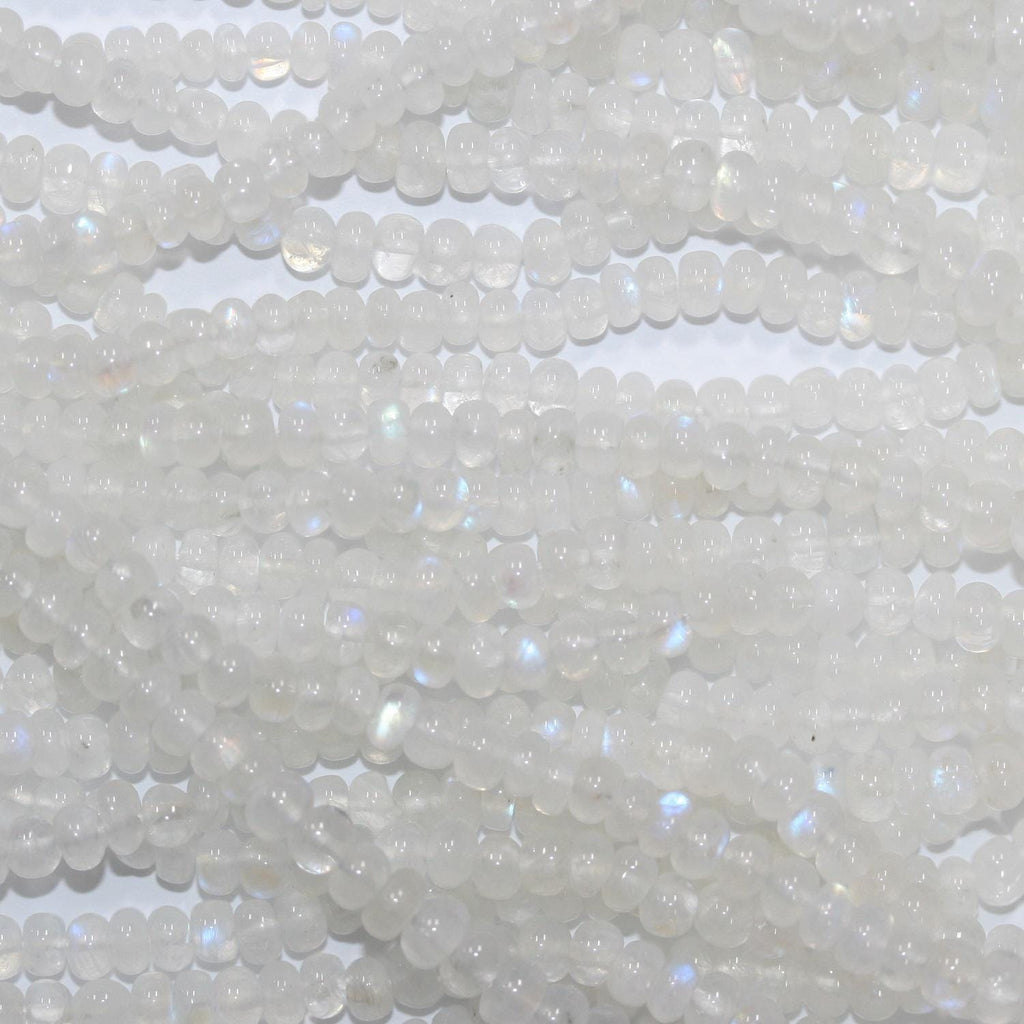 Cuentas redondas lisas de piedra lunar de 40 cm, graduadas, de 6 x 4 mm a 4 x 3 mm. Hilo de 40 cm.