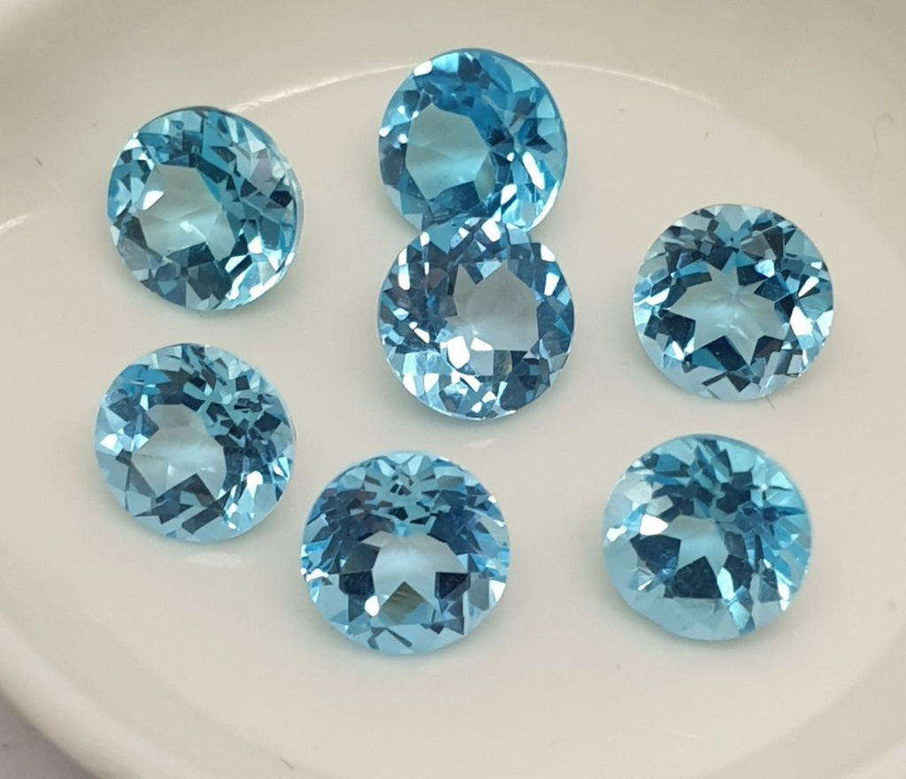 1 Pc AAA Swiss Blue Topaz Faceted Round Brilliant Cut 6mm  Cut Stones And Cabochons Supplier