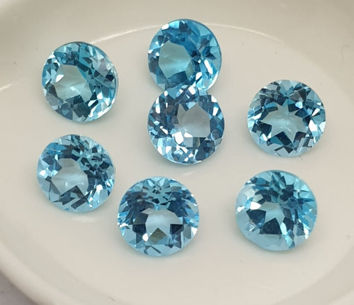 1 Pc AAA Swiss Blue Topaz Faceted Round Brilliant Cut 6mm  Cut Stones And Cabochons Supplier