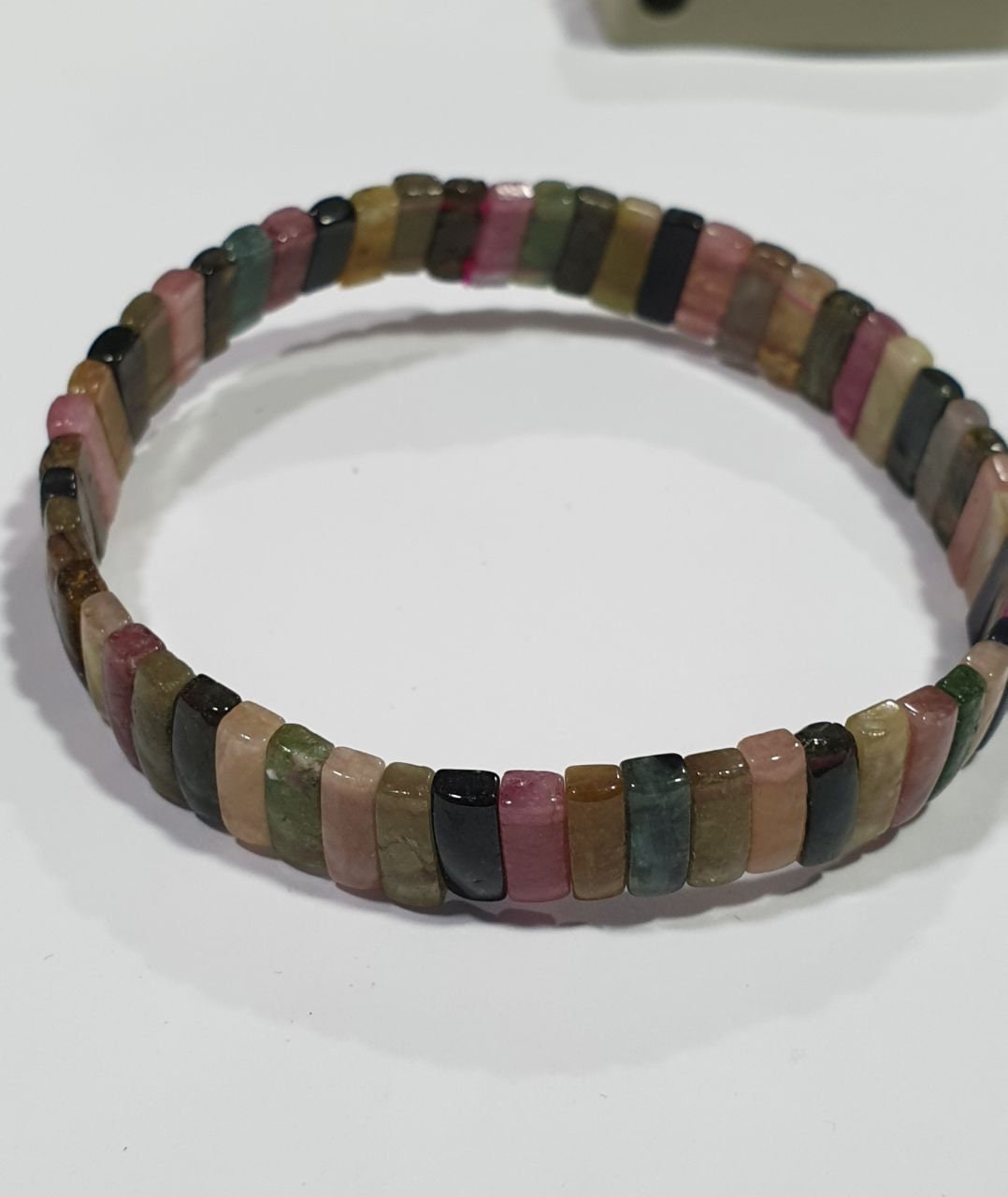 Bracelet extensible en tourmaline naturelle multicolore, perles 8x3 mm - Fournisseur de bijoux à perles doublement percées