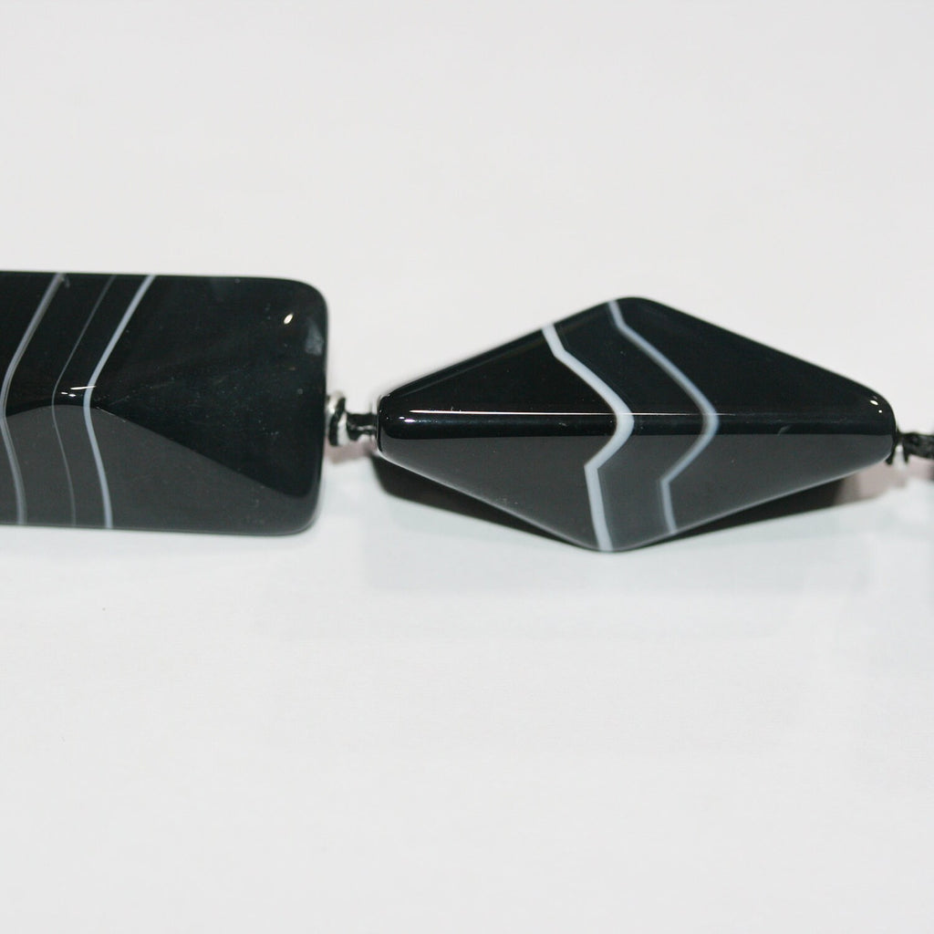 14" St Banded Onyx Faceted Rectangular Beads 36x20mm.-Strand 38cm.