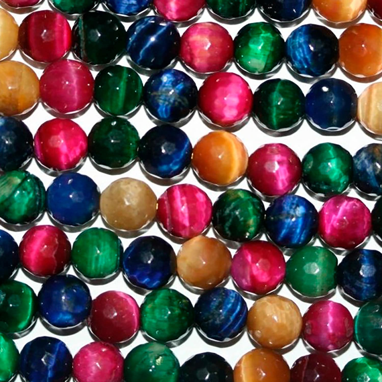 Cuentas redondas facetadas de ojo de tigre multicolor de 16" (8 mm) - Hilo de 40 cm