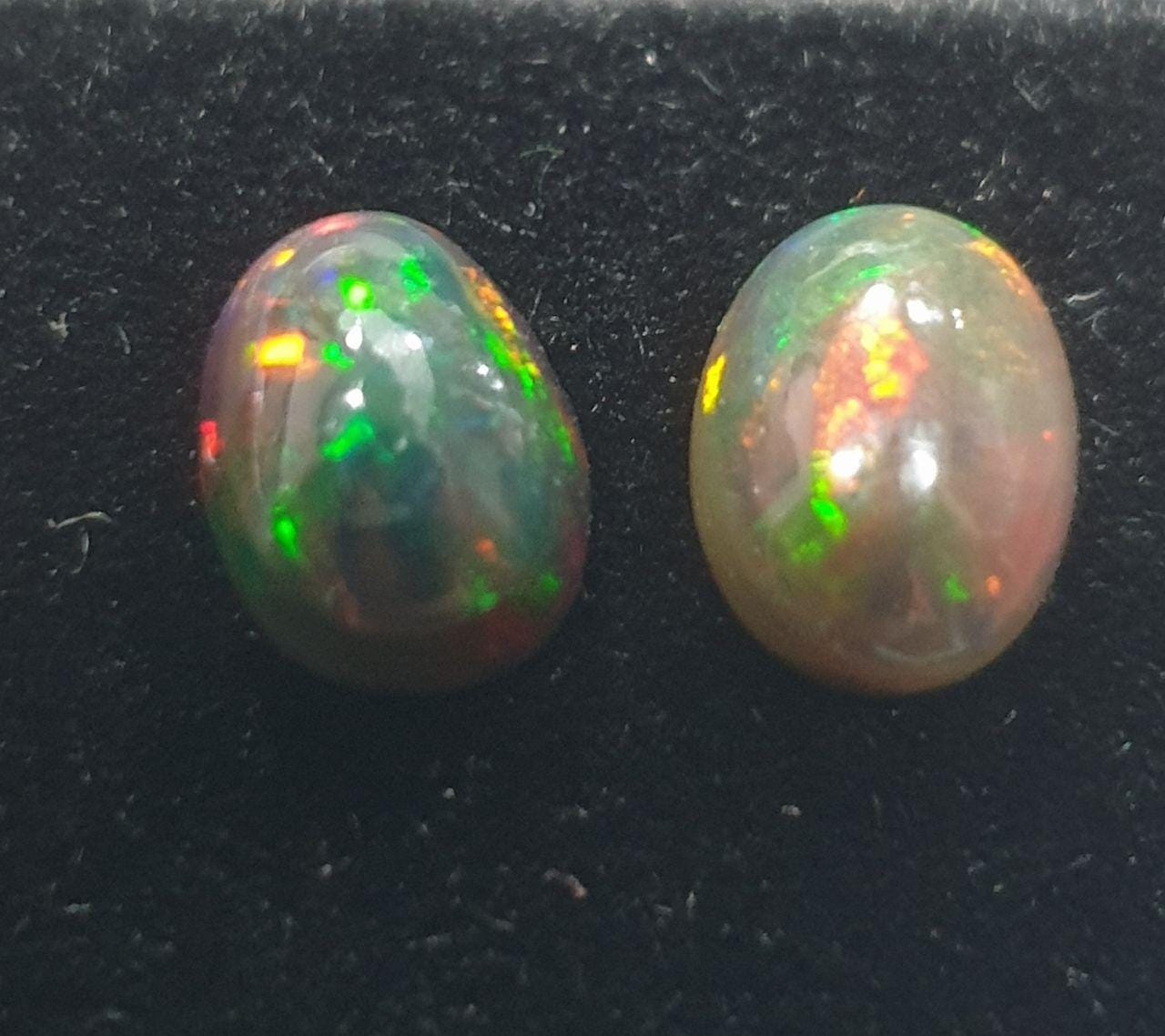 1 Pair Ethiopian Black Opal Lot Oval Cabochon 8x6mm. (2 pcs)  -Gemstone Parcels-Loose Stones Wholesale Price