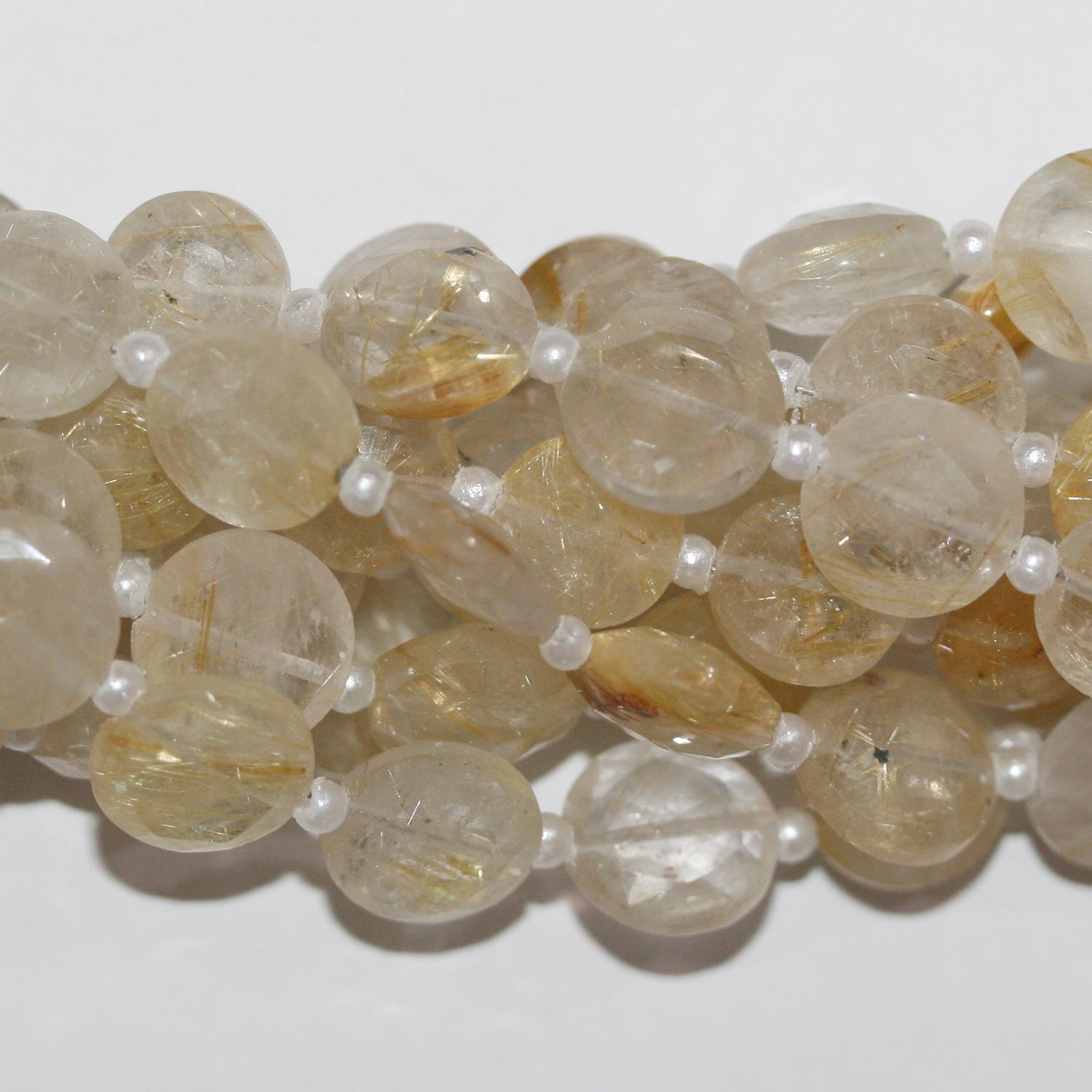 Perles de quartz rutile facettées de 8 pouces, 9-10 mm - Fil de 20 cm.