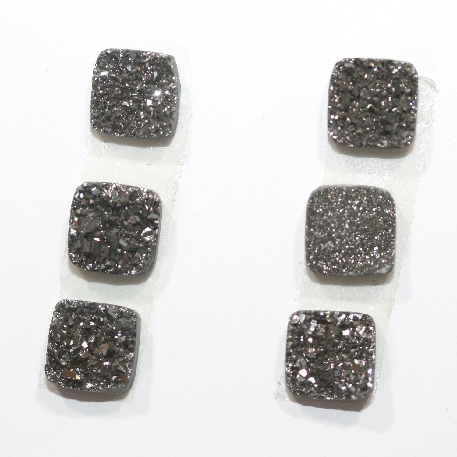 Lote de 6 cabujones cuadrados de ágata drusa de plata (6 piezas) de 8 mm.