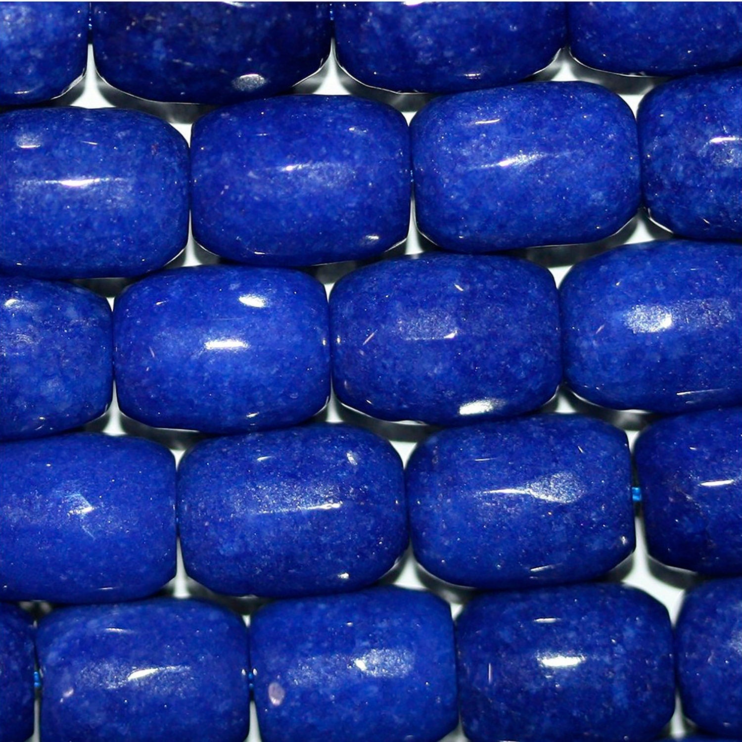 Perles cylindriques à facettes en jade bleu de 15 pouces (16 x 12 mm) - Fil de 39 cm