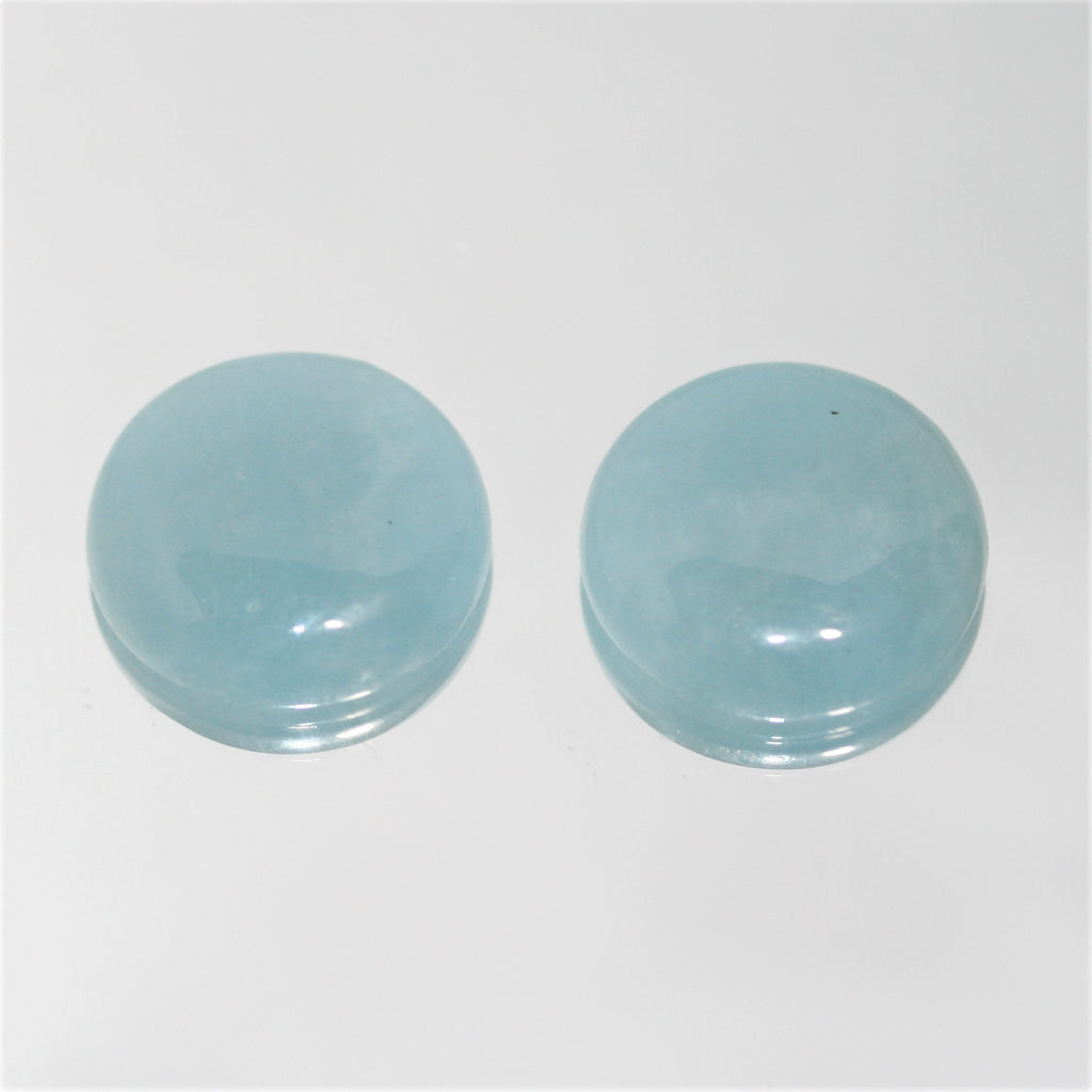 Cabochon rond lisse en aigue-marine 20 mm. (2 pièces).