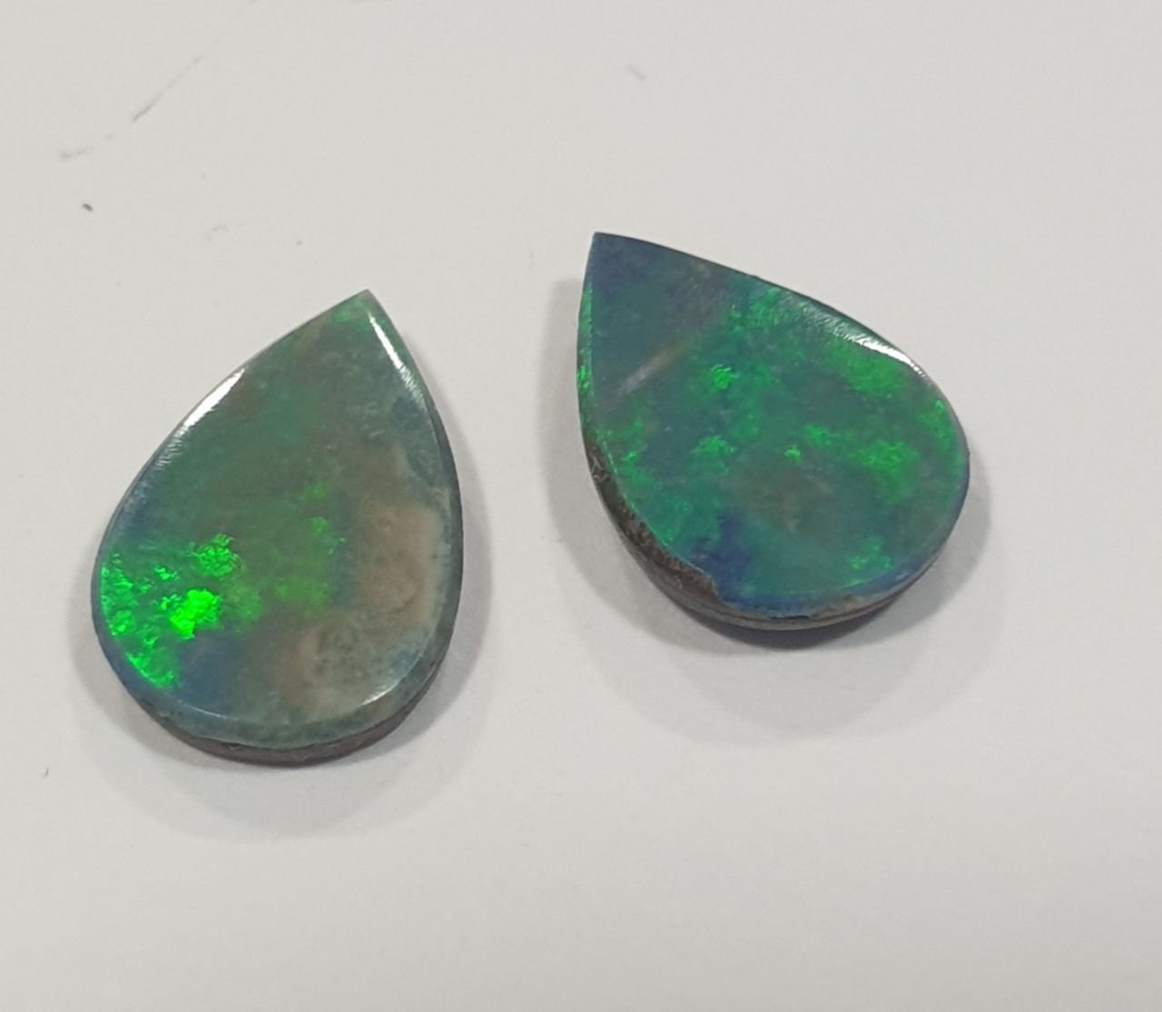Natural Australian Opal Irregular Flat Pear  Cabochon Doublet Pair 10.1x7.2mm. Aprox.- 2 Pieces