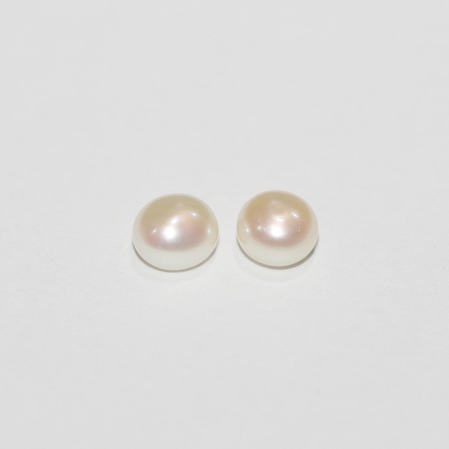 14 Pairs High Cultured Button Pearl6-6.5mm.-Approx.-Half Drill. Button Natural  Pearl-Price Per 14 Pairs- Pearl Earring