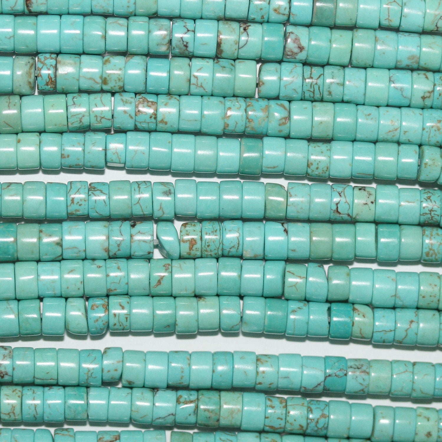 16" Cuentas de disco lisas de color turquesa 4x2 mm. - Hilo 40 cm.