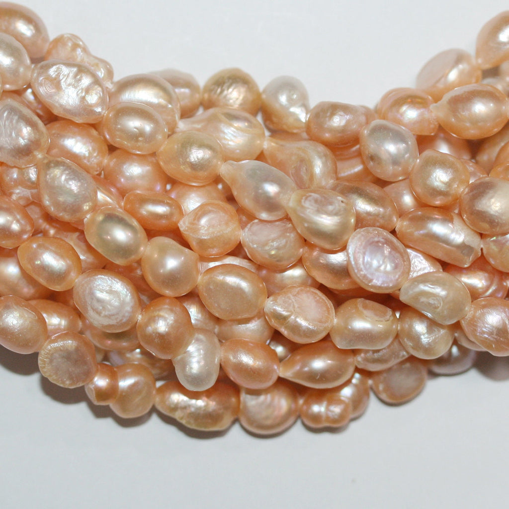 Perles baroques saumon d'eau douce, 14 pouces (7-8 mm), rang de 36 cm. Perles naturelles à prix de gros.