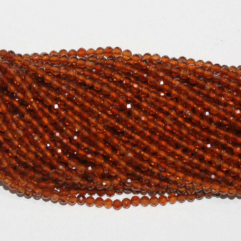 13" St Hessonite Garnet Faceted Round Beads 3mm.-Strand 39cm