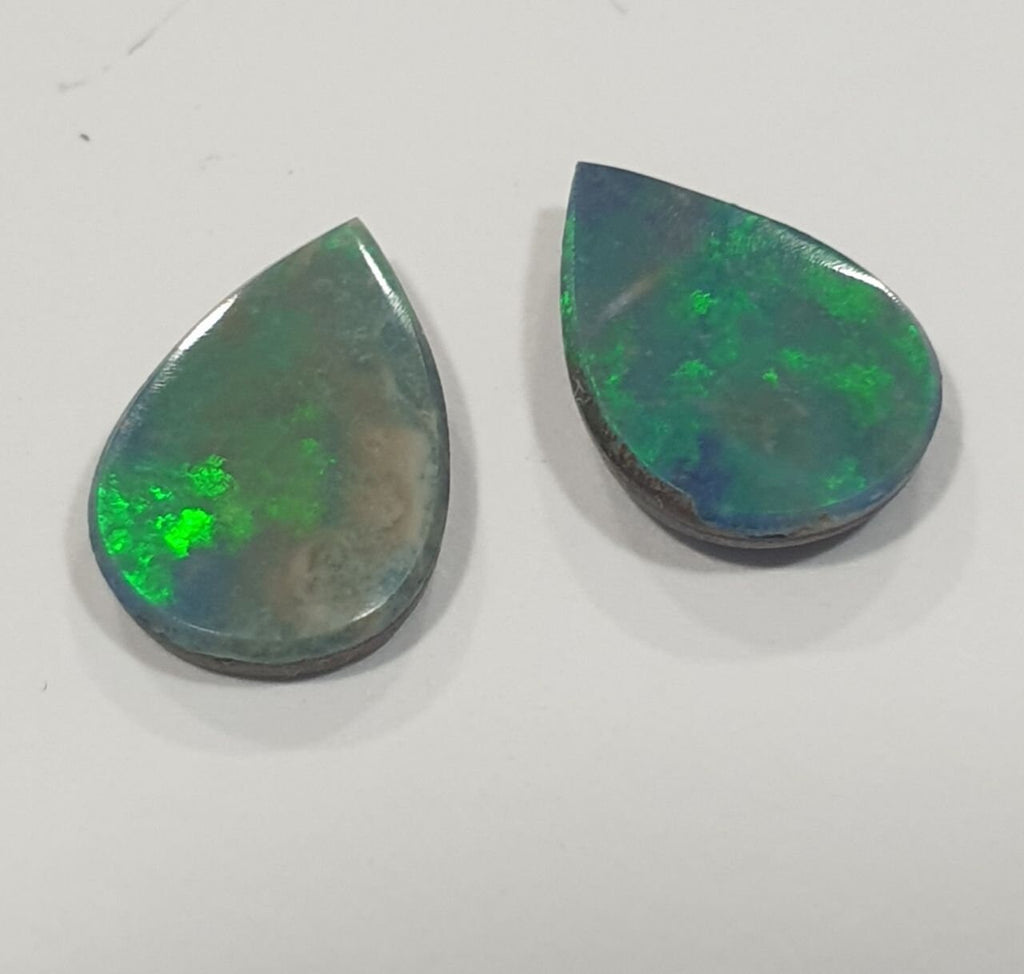 Natural Australian Opal Irregular Flat Pear  Cabochon Doublet Pair 10.1x7.2mm. Aprox.- 2 Pieces