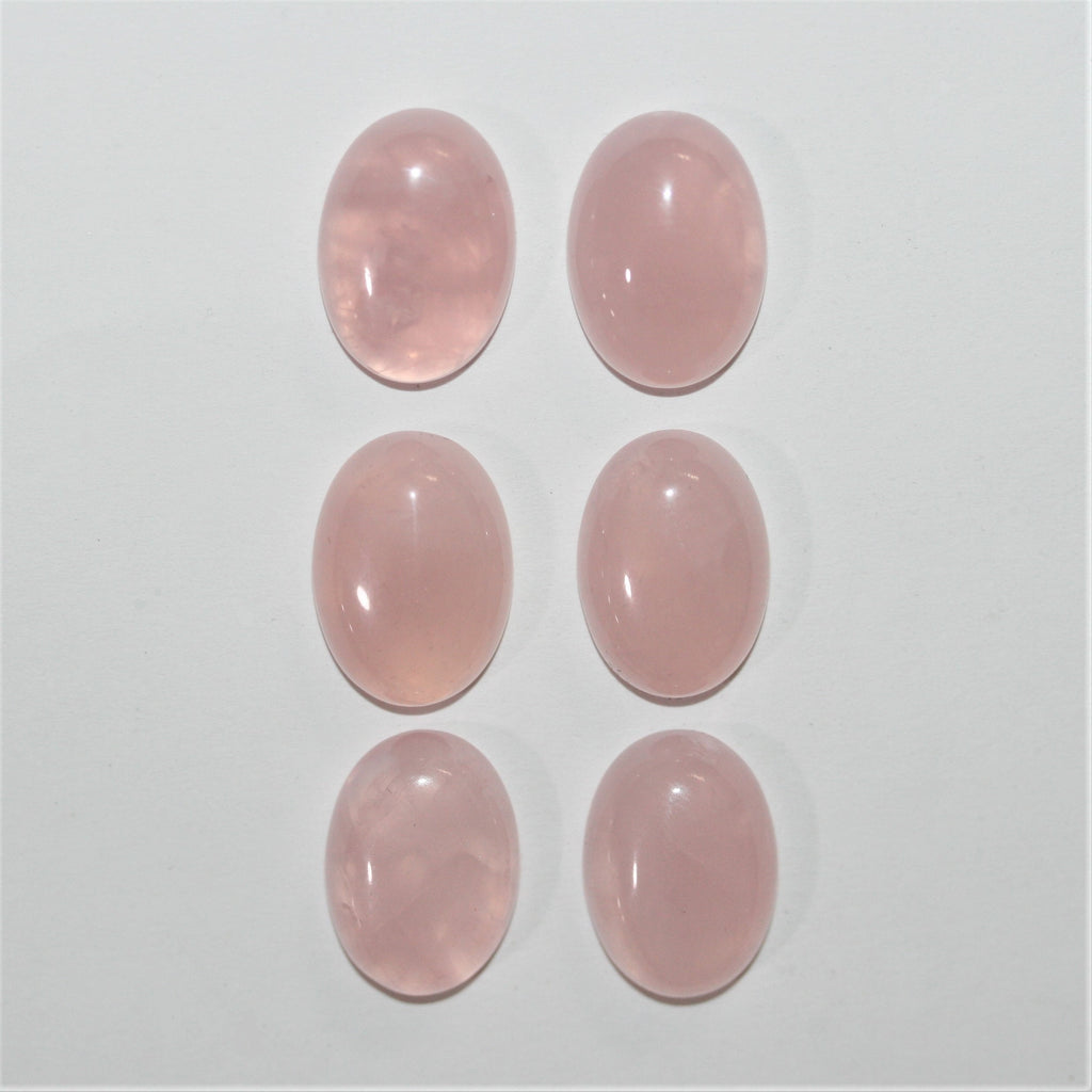 Lote de 6 cabujones ovalados de cuarzo rosa de 18 x 13 mm. (6 piezas)