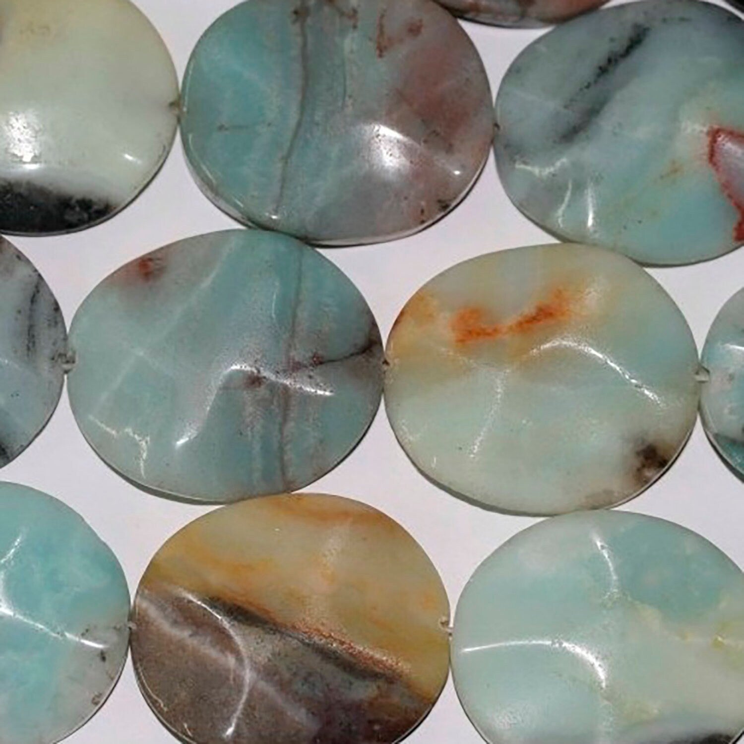 Cuentas ovaladas lisas de amazonita de 40 cm (16"), 35 x 30 mm (aprox.), tira de 40 cm.