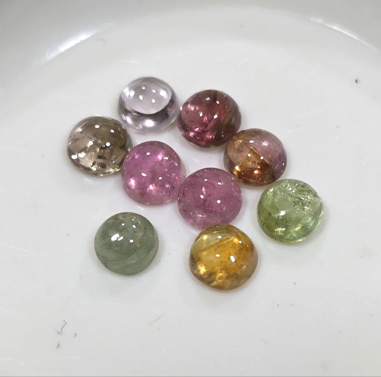 Tourmaline Lot Round Cabochons 3.5mm.-(9pcs)