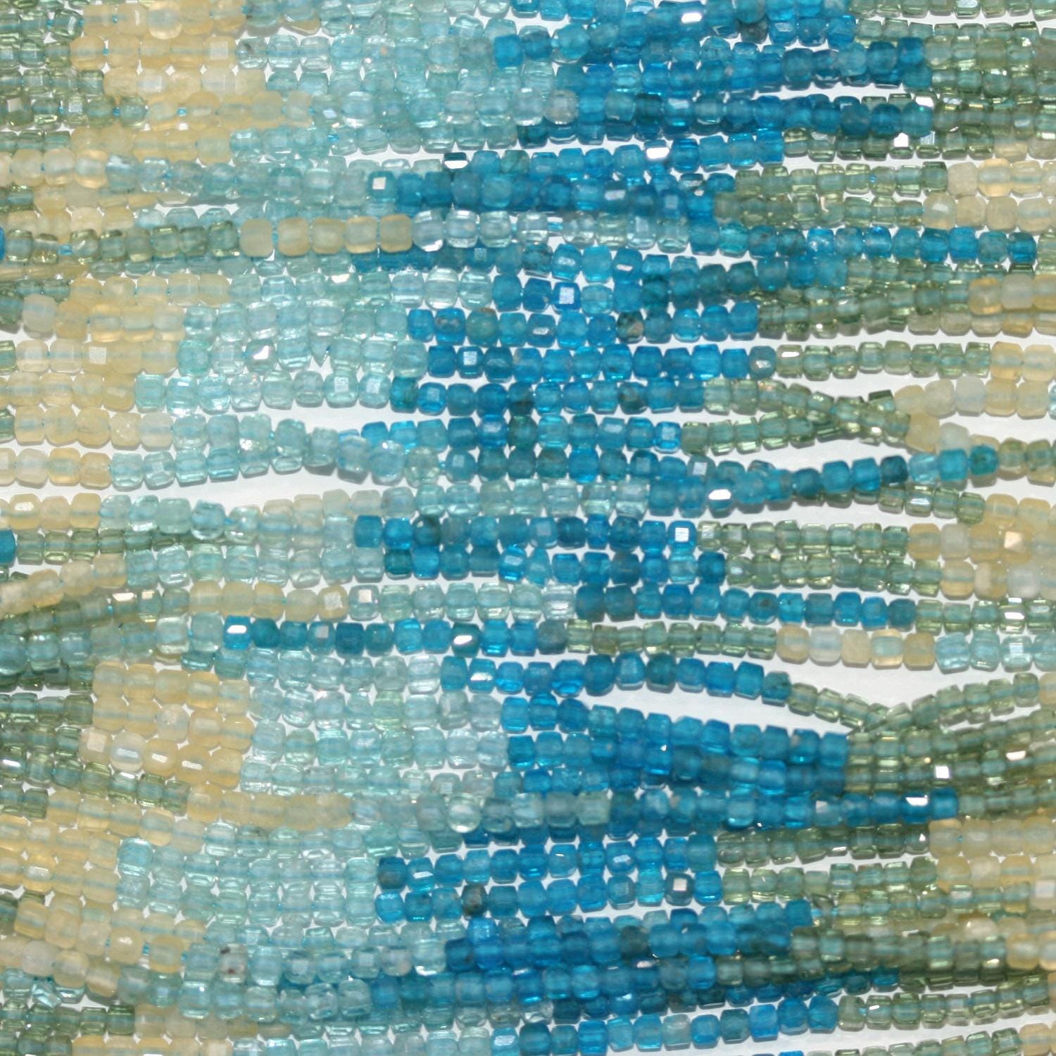 15" St Perles Cube Facettées en Apatite Multicolore 2mm.-Rig 39cm.
