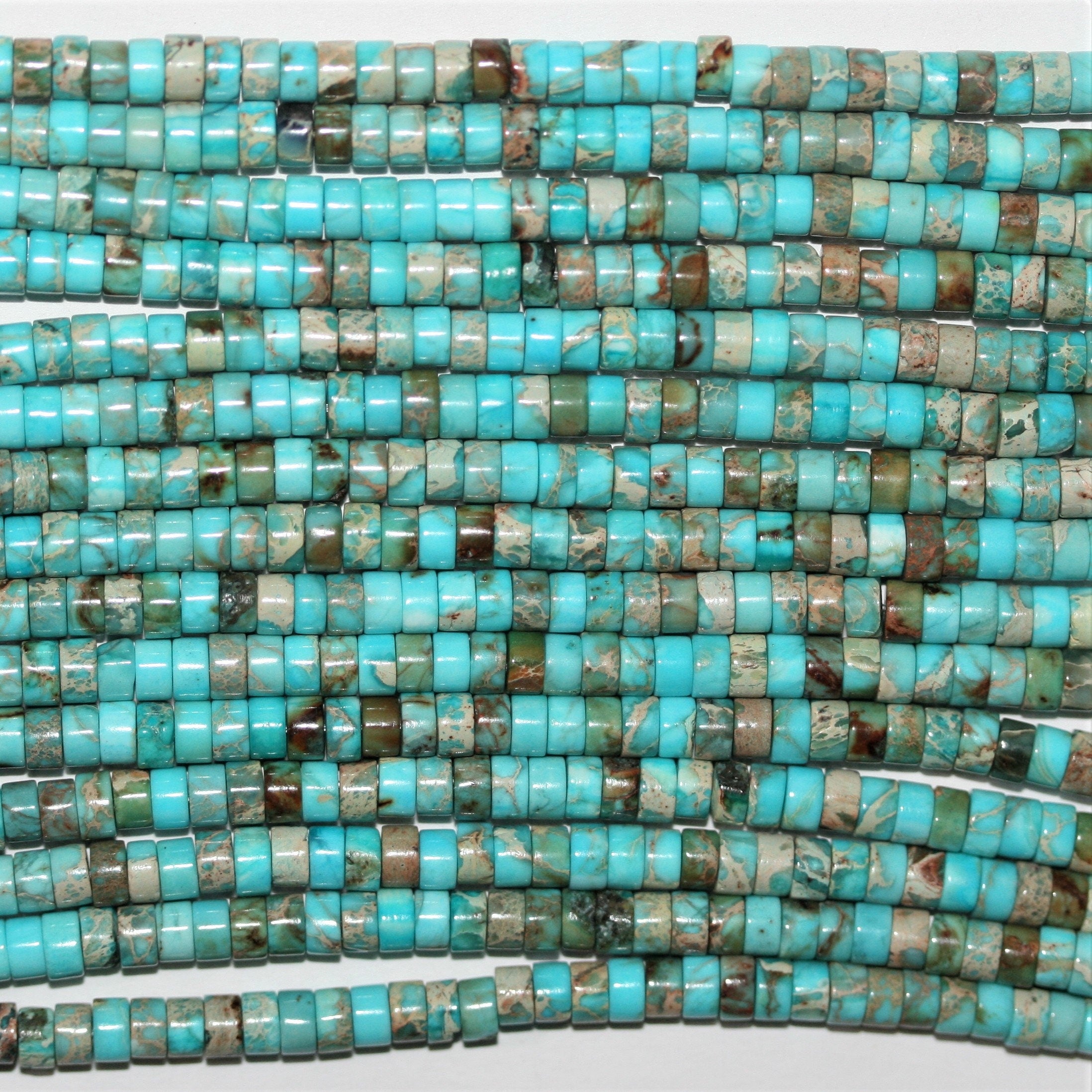 Cuentas Rondelle lisas de color turquesa St. de 16" de 4 x 2 mm - Hilo de 41 cm.