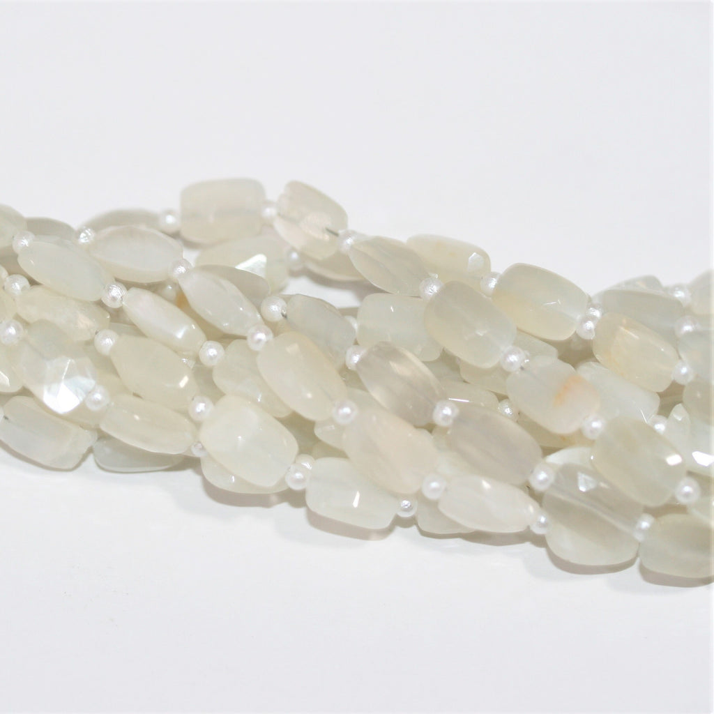 Cuentas rectangulares facetadas de piedra lunar blanca de 7" de 9 x 6 mm - Hilo de 18 cm.