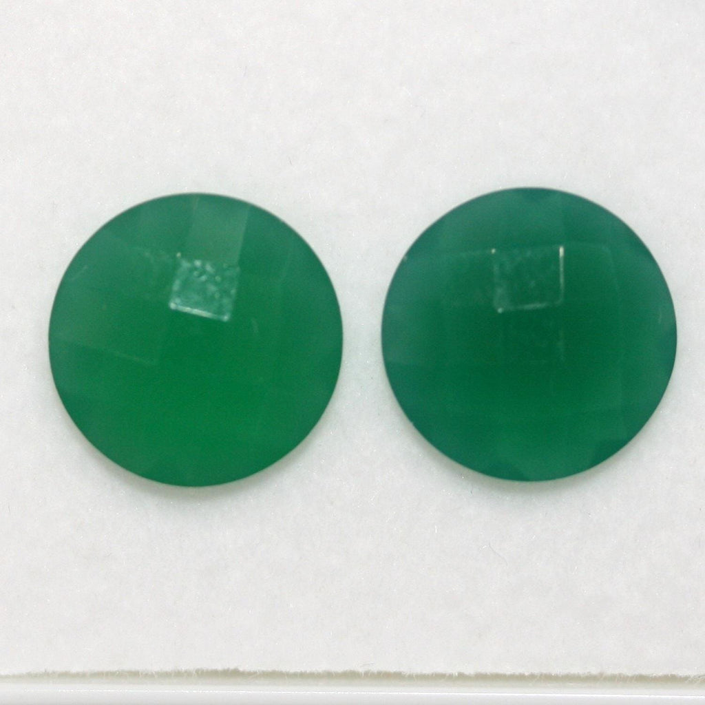 Lot de 2 pierres rondes à facettes en onix vert de 13 mm. - Pierres précieuses de qualité supérieure, vente en gros.
