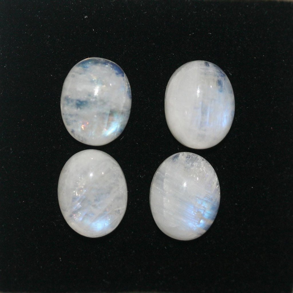 4 cabochons ovales lisses en pierre de lune 10x8mm.- (4 pièces)