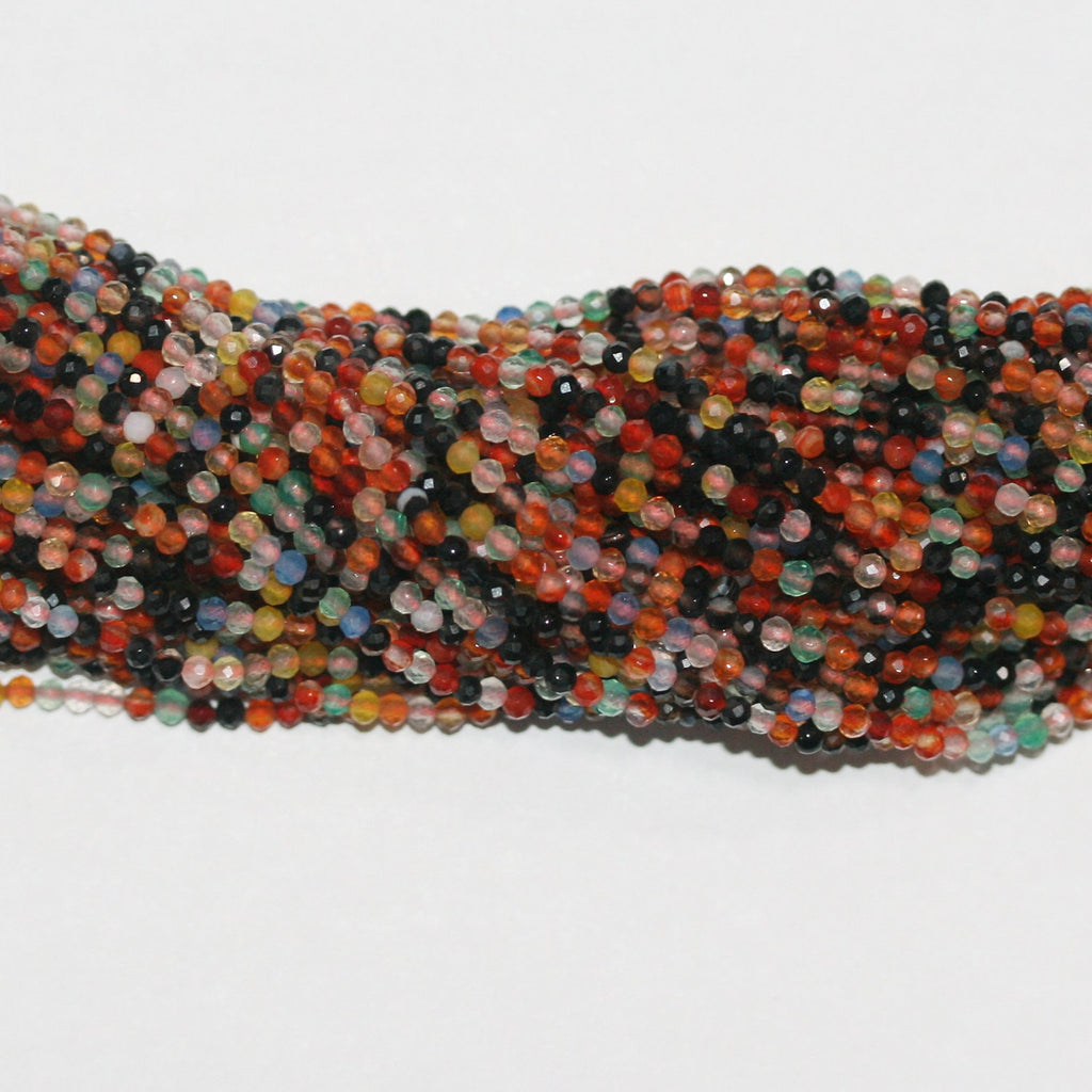 Perles rondes à facettes en agate multicolore de 15 pouces (2 mm). Longueur du fil : 39 cm.