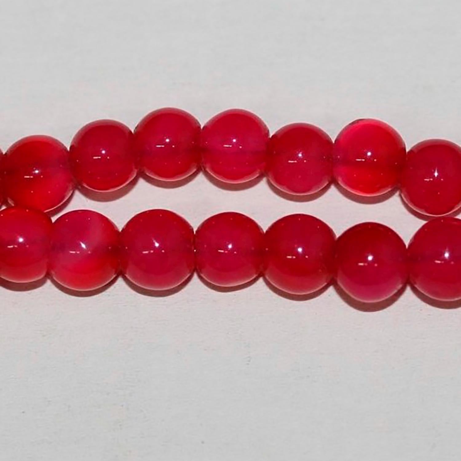 Cuentas redondas lisas de calcedonia fucsia de 8" (5-6 mm) - Hilo de 20 cm