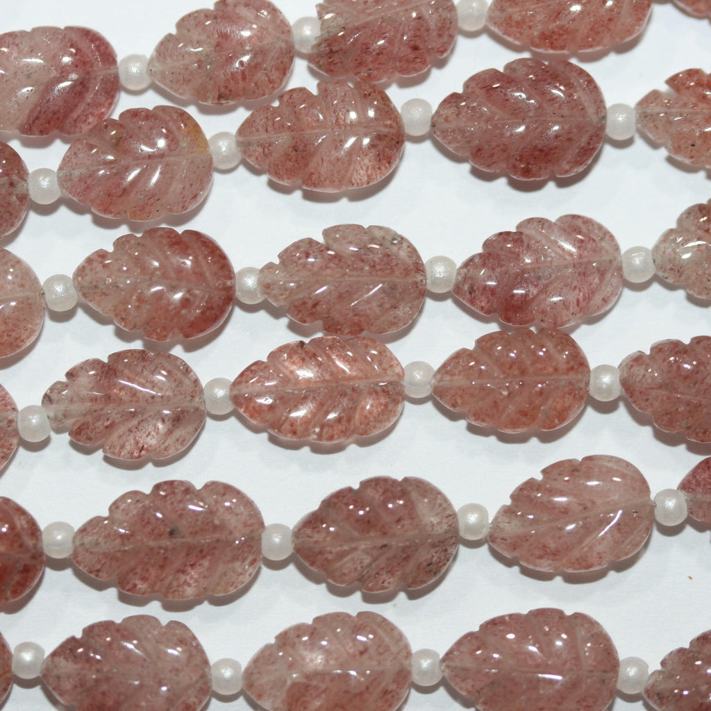 Cuentas de hoja galonadas de cuarzo cereza de 8" (12 x 8 mm). Aprox. - Hilo de 20 cm. - Artículo 15030