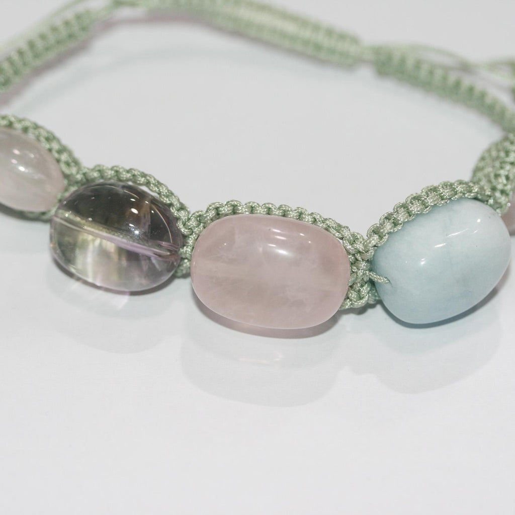 Bracelet en améthyste, quartz rose, aigue-marine et agate indienne - Fournisseur de bijoux en perles de pierres précieuses - Pouvoir de guérison - Perle d'améthyste - Lustre exceptionnel