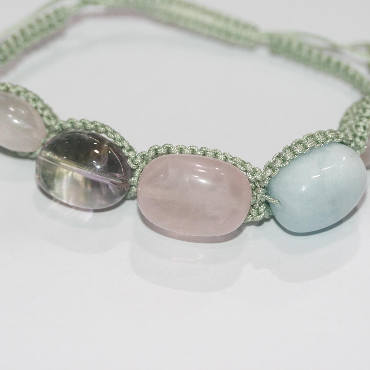Pulsera de amatista, cuarzo rosa, aguamarina y ágata india - Proveedor de joyas con cuentas de piedras preciosas - Poder curativo - Perla de amatista - Brillo superior