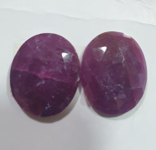 1 Matching Pair Natural Ruby Oval Rose Cut Faceted Flat Cabochon 17x14mm - Untreated Ruby- African Ruby