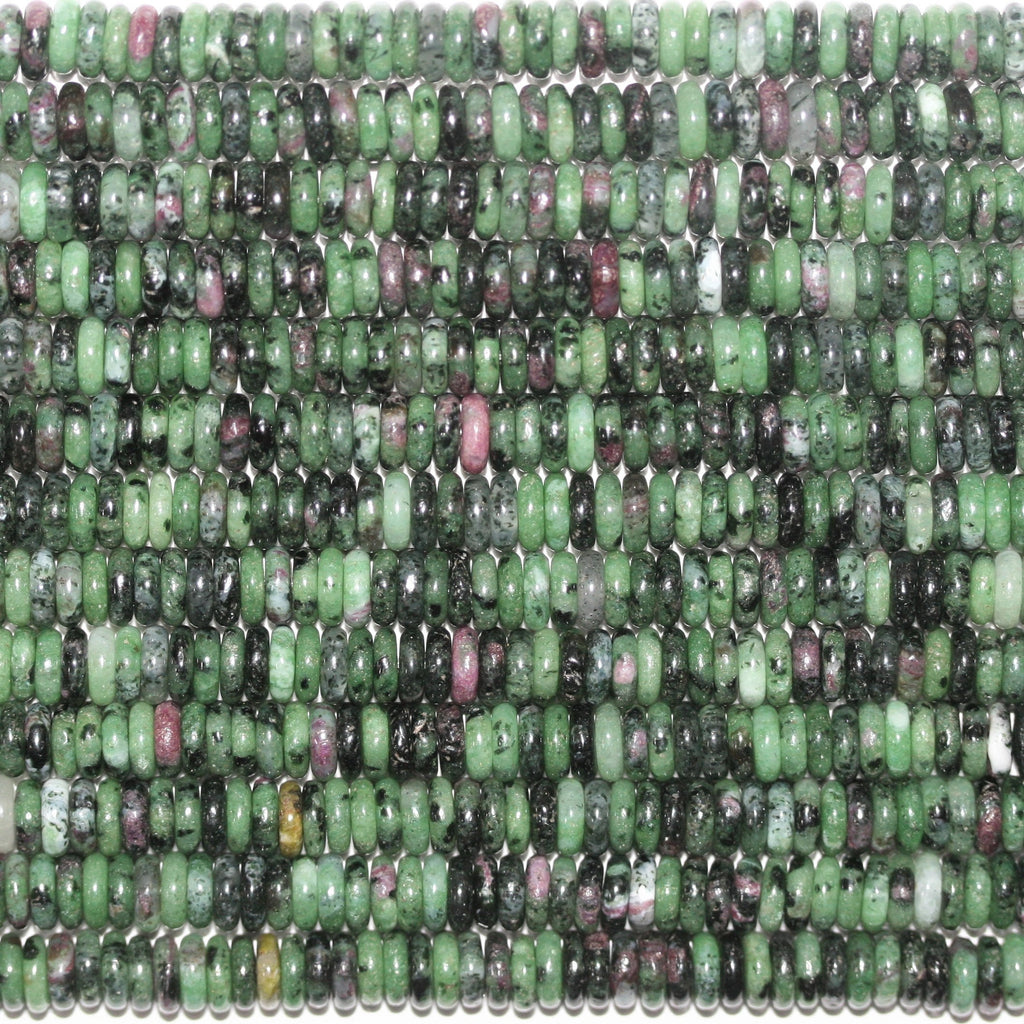 Perles rondelles lisses en zoïsite St Ruby 15" 6x2mm.- Brin 39cm.