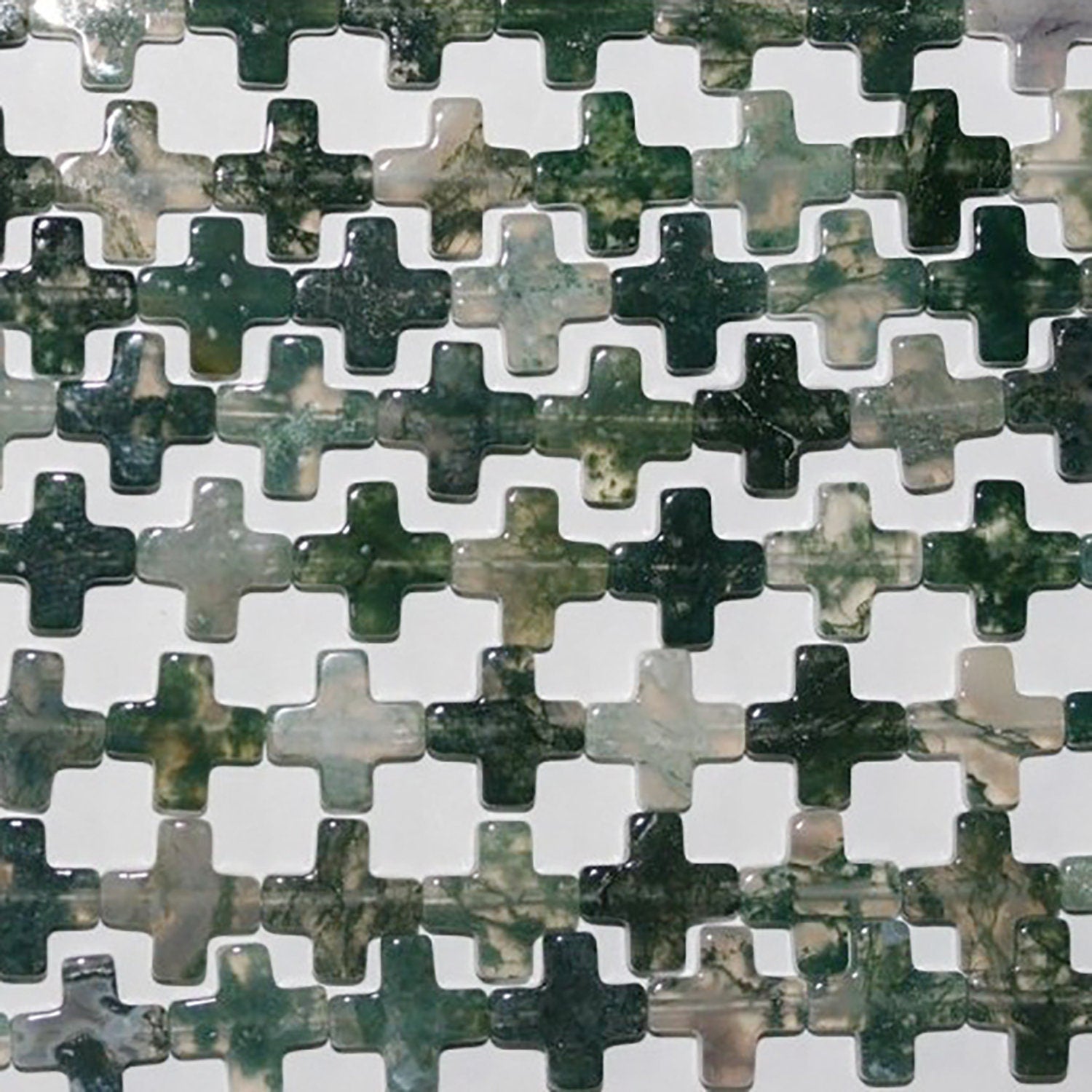12" St Moss Agate Smooth Cross Beads 12mm.-Strand 40cm