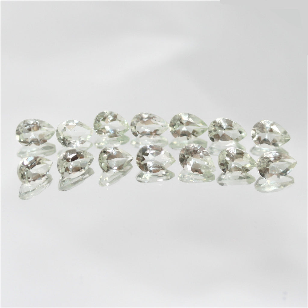 Lote de Gotas Facetadas de Prasiolita 7x5mm.- 14 Piezas