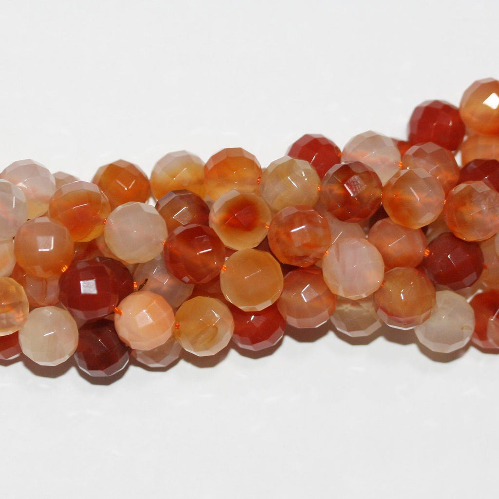 Cuentas redondas facetadas de cornalina de 16" (10 mm) - Hilo de 40 cm
