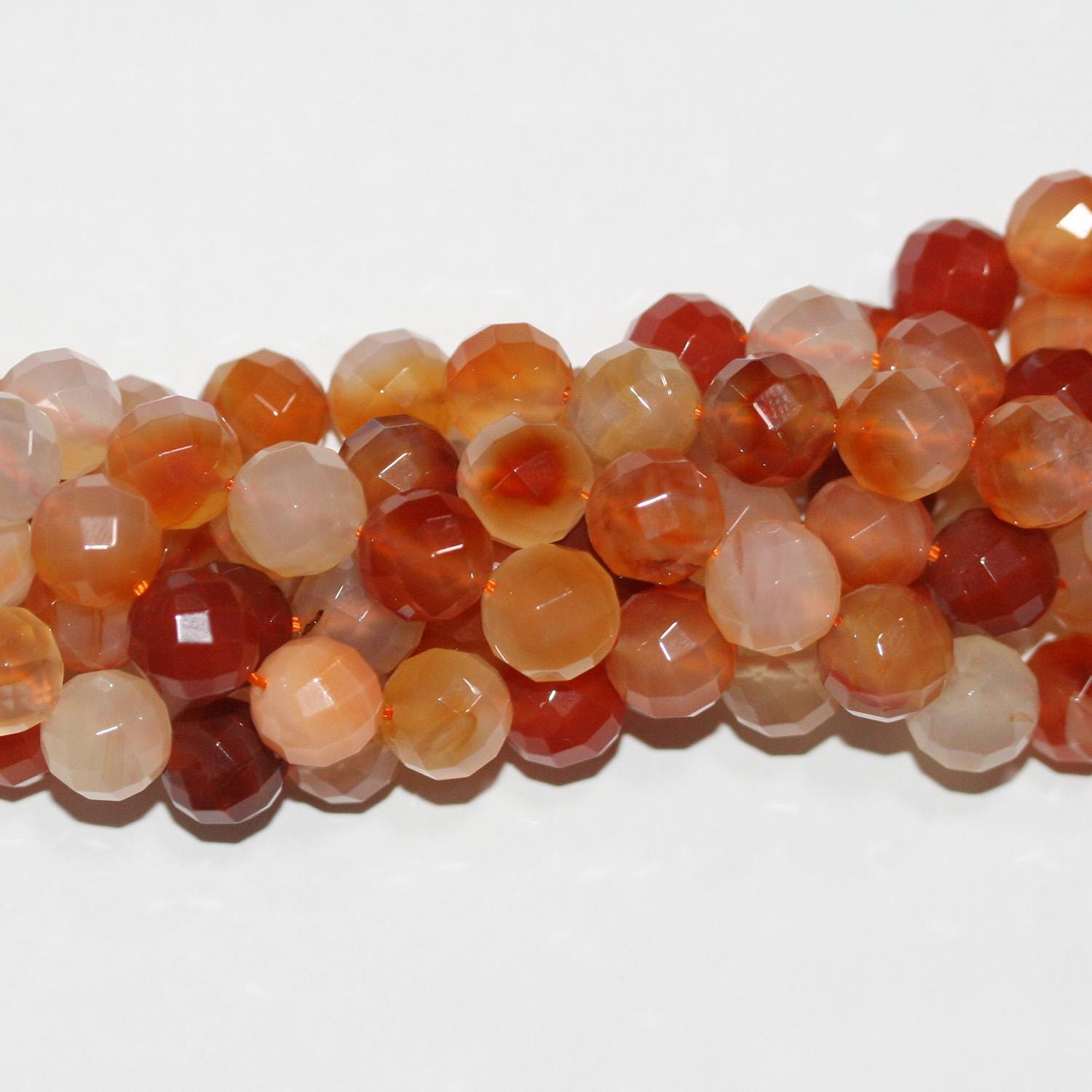 Cuentas redondas facetadas de cornalina de 16" (10 mm) - Hilo de 40 cm