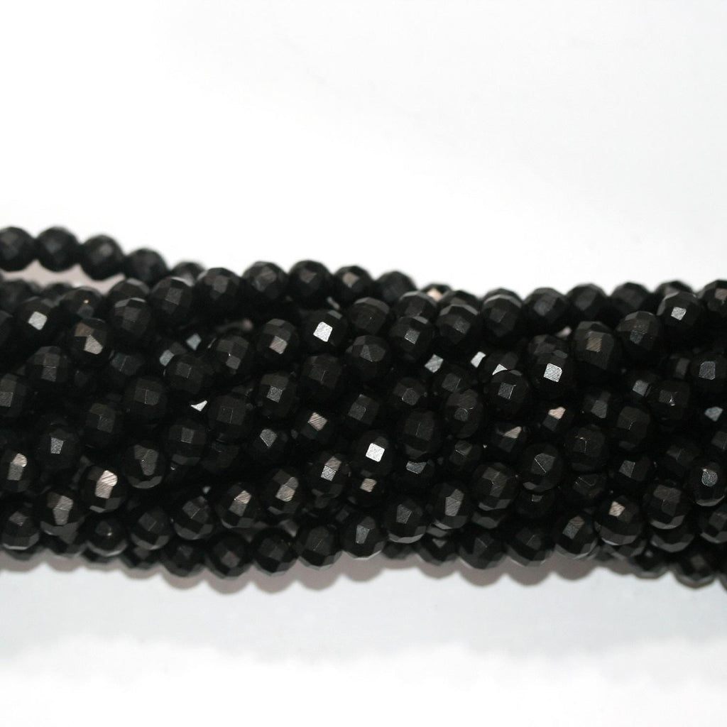Cuentas redondas facetadas de azabache de 40 cm, 6 mm (16") - Hilo de 40 cm - Artículo 14843
