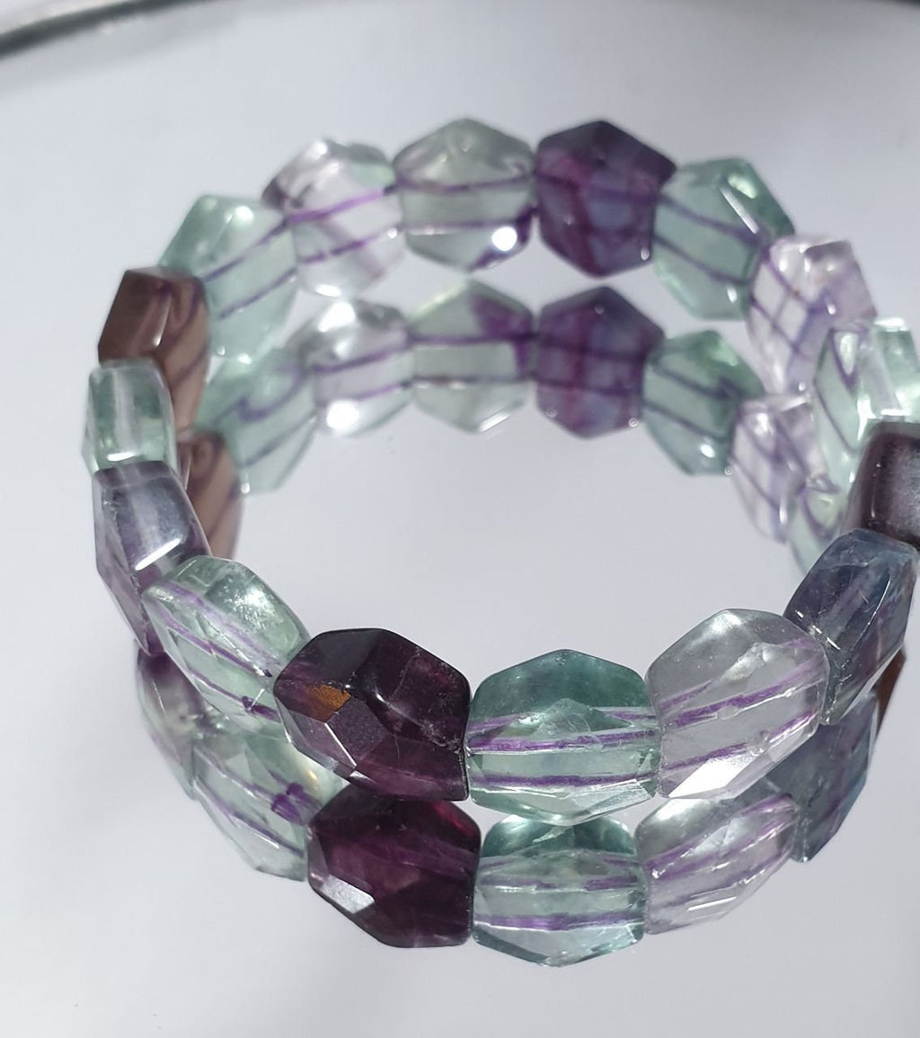 Pulsera elástica de fluorita hexagonal con cuentas de 14 mm - Proveedor de joyas con cuentas de doble perforación - Poder curativo - Gemas naturales