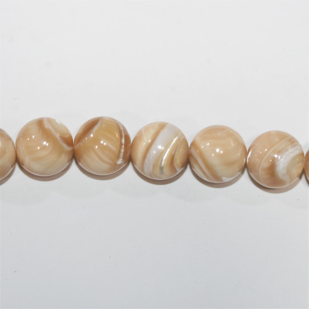 Perles rondes lisses en nacre marron 12 mm - Fil de 40 cm.