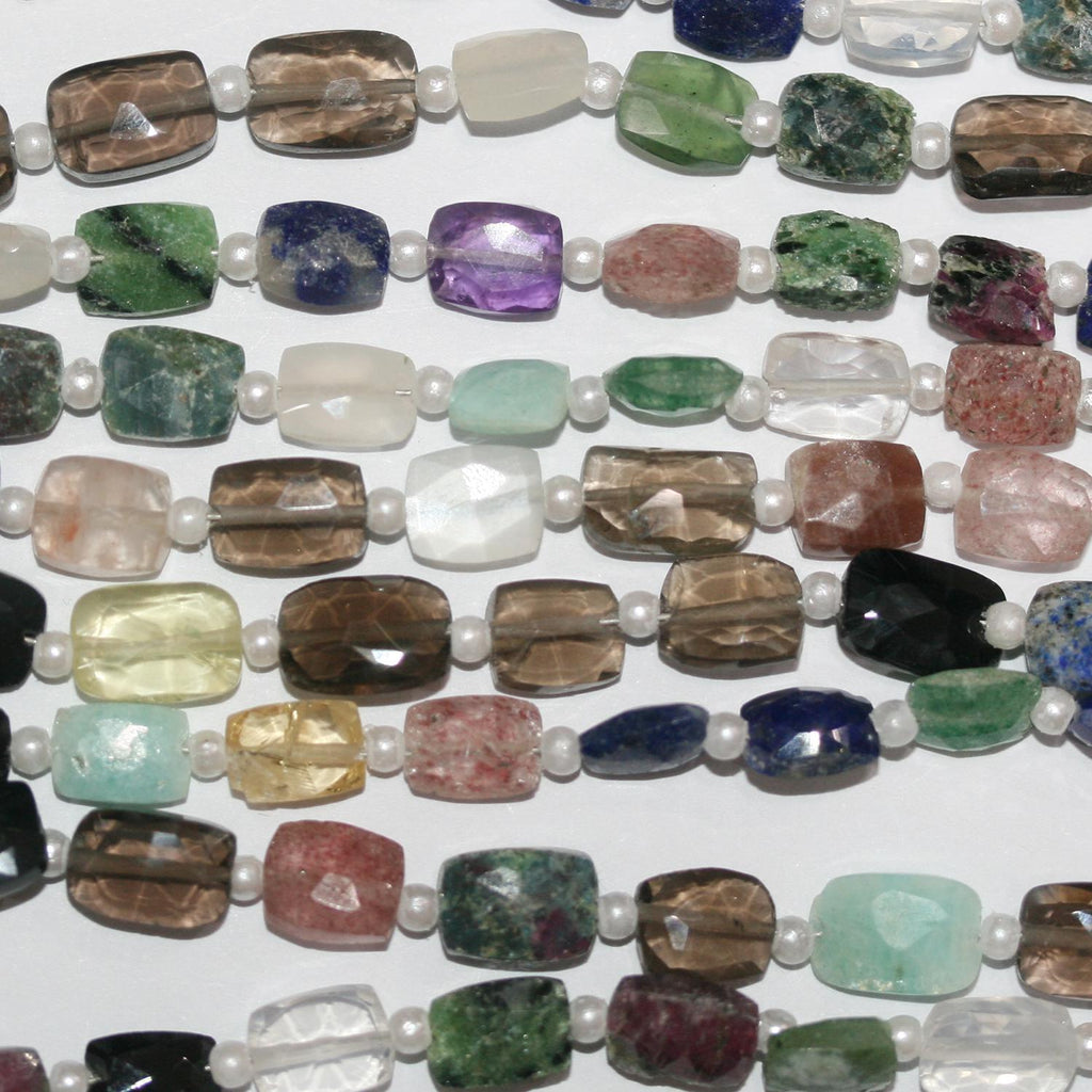 Perles rectangulaires à facettes en pierre multiple de 8 pouces, 7 x 5 mm environ - Fil de 20 cm.