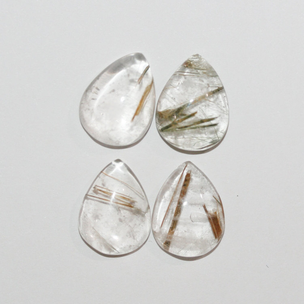 Lote de 4 cabujones de cuarzo rutilado en forma de gota, 18 x 13 mm. (4 uds.)