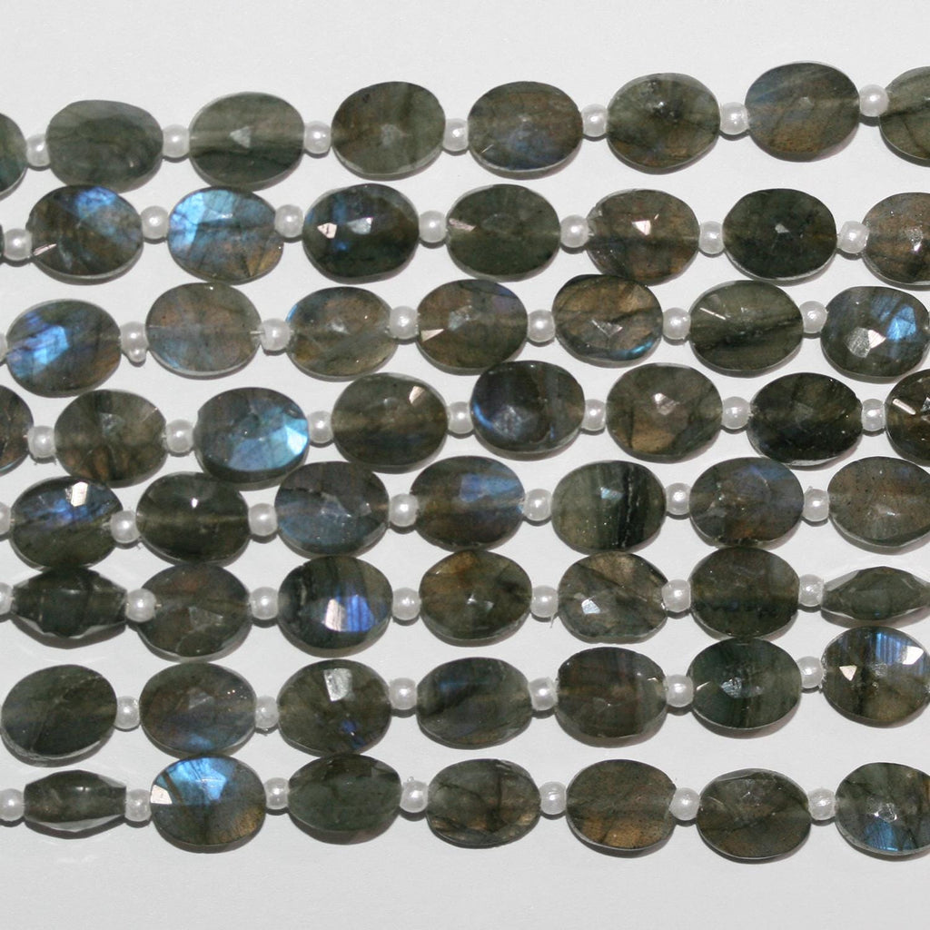 Perles ovales à facettes en Labradorite de 8 pouces (9 x 7 mm) - Fil de 20 cm.