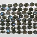 Perles ovales à facettes en Labradorite de 8 pouces (9 x 7 mm) - Fil de 20 cm.