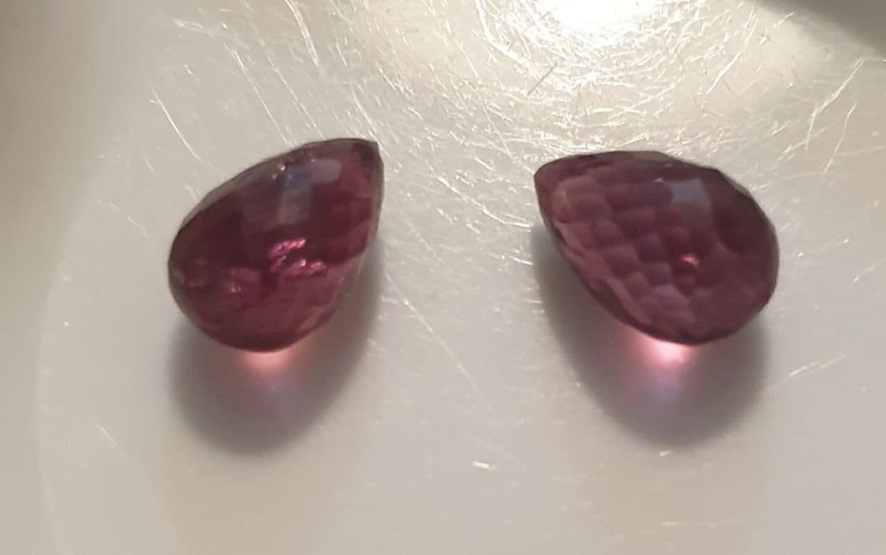 1 Pair Natural Rhodolite Garnet Faceted Briolette Drop 7x5mm Undrilled -Red Garnet - Untreated Gems