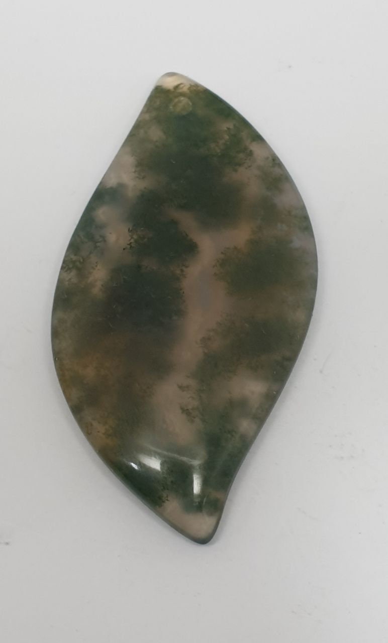 Pendentif en agate mousse lisse 49 x 25 mm - Pierre précieuse naturelle en agate mousse