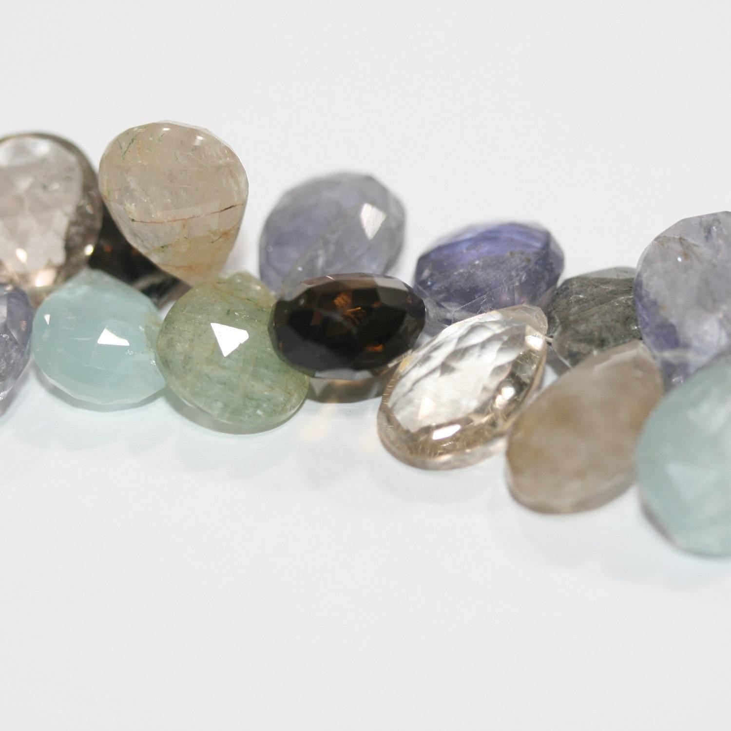 Perles pendantes à facettes en pierre multiple de 20 cm (8 pouces), 15 x 12 mm environ. Longueur du fil : 20 cm. Réf. 10396