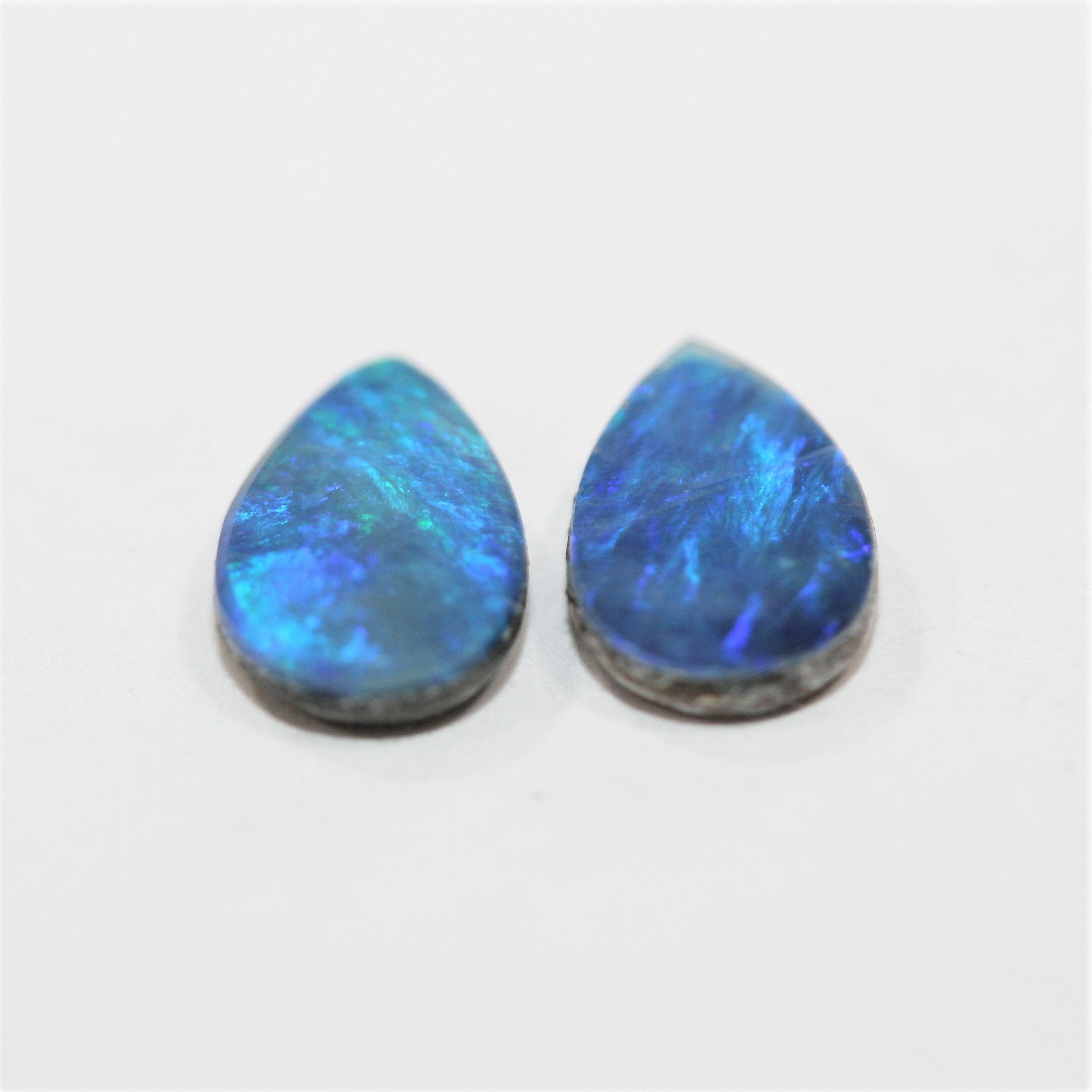 Natural Australian Opal Smooth Flat Drop Cabochon Doublet Pair 7x5mm. (2pcs)