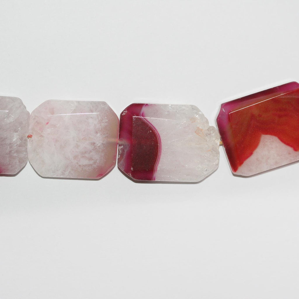 Cuentas rectangulares facetadas de ágata fucsia de 40 x 30 mm (16") - Hilo de 40 cm